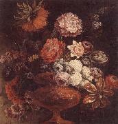 unknow artist Still life of chrysanthemums,lilies,tulips,roses and other flowers in an ormolu vase oil painting on canvas